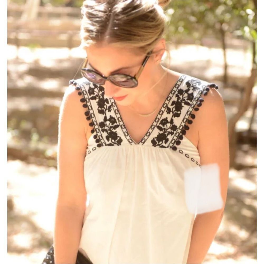 J. CREW | NWT Embroidered Bohemian Tank Top White & Black Boho Blouse | Size 14